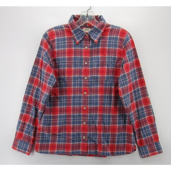 LL Bean Top XS Red Flannel Shirt Button Up Plaid Pockets Preppy NEW - Picture 1 of 11